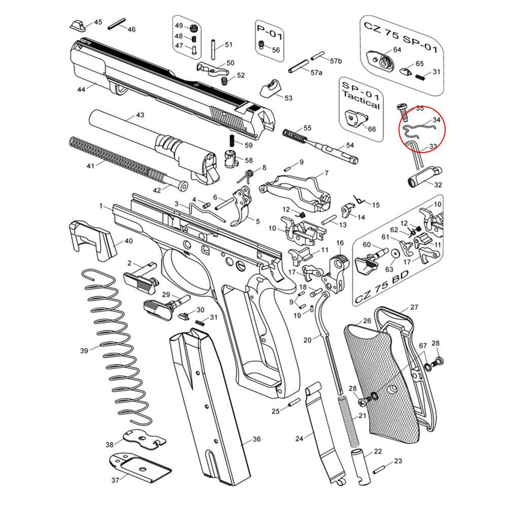 CZ Shadow 2 CZ TS 2 CZ 75B & SP-01 competition trigger bar spring | -15% power