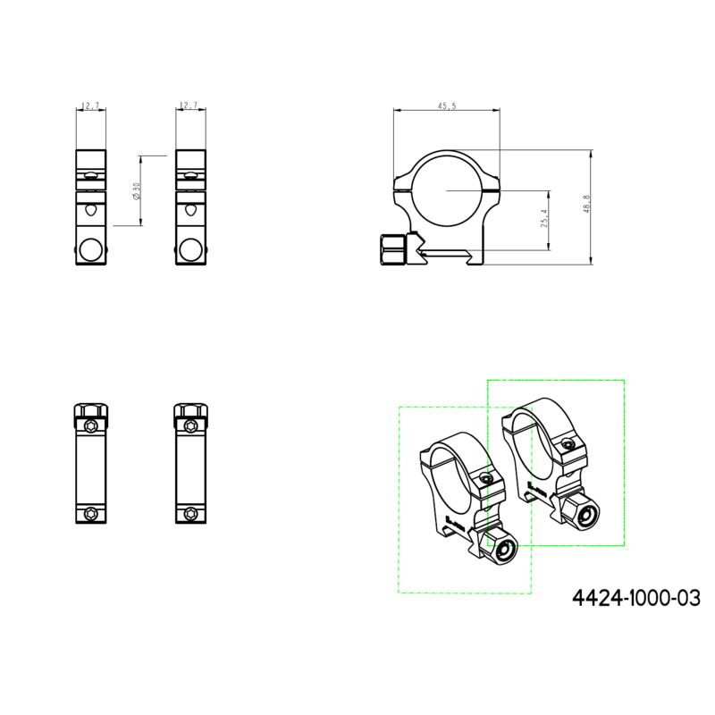 30mm scope rings | Picatinny base with screw nut JK-N